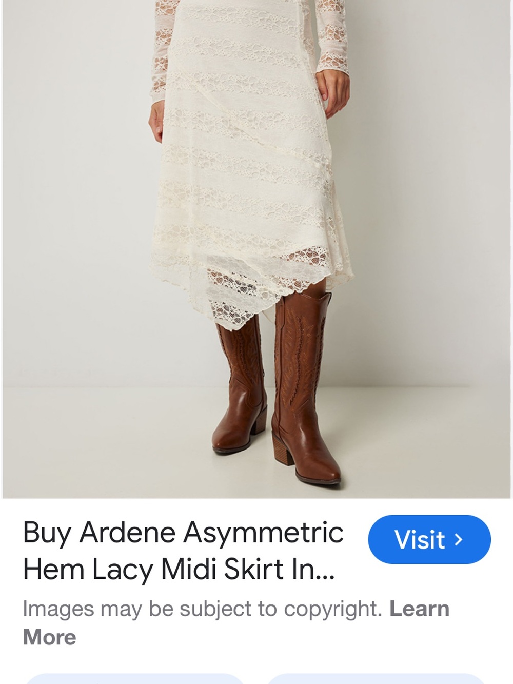 Ardene Cream Lace Asymmetric Hem Midi Skirt fully lined size large